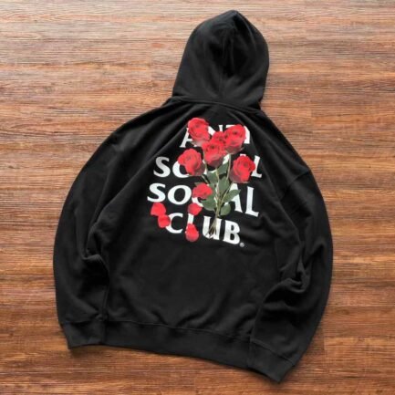 ASSC Red Rose Printed Black Hoodie