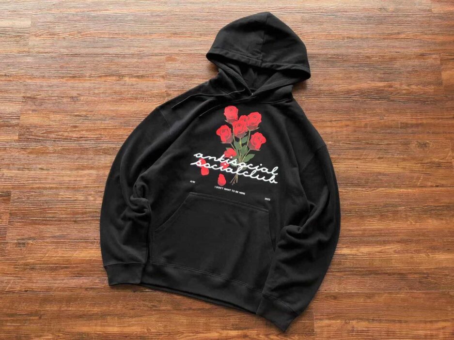 ASSC Red Rose Printed Black Hoodie
